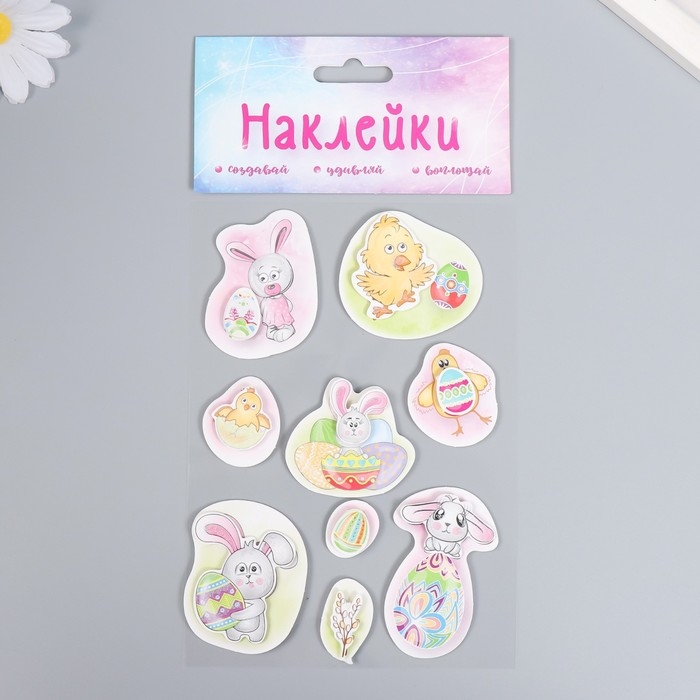 Наклейка картон 2 слоя Наклейка картон 2 слоя "Пасхальные зайчики и цыплята" 17х12 см