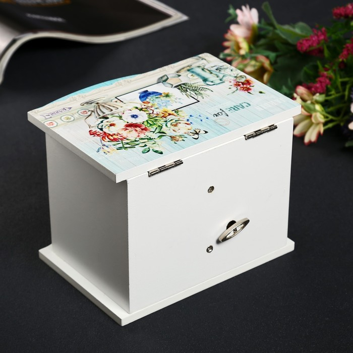 Шкатулка дерево комод 1 ящик музыкальная  Шкатулка дерево комод 1 ящик музыкальная "Букет в античной вазе" 11х14,7х10,6 см