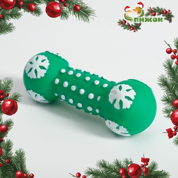 Игрушка-гантель пищащая Игрушка-гантель пищащая "Снежинка" для собак, 13 х 5 см, зелёная