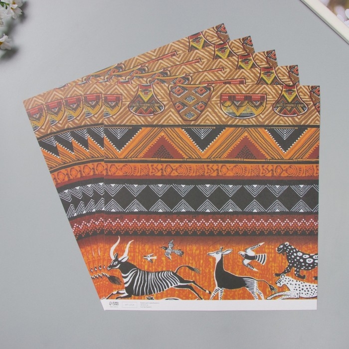 Бумага для скрапбукинга Бумага для скрапбукинга "Африка" плотность 180 гр набор 5 шт 30,5х32 см