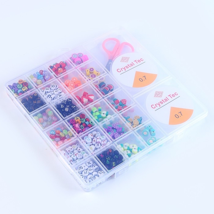 Набор для создания украшений с русским алфавитом, набор 24 вида бусин, 2 лески, ножницы Набор для создания украшений с русским алфавитом, набор 24 вида бусин, 2 лески, ножницы