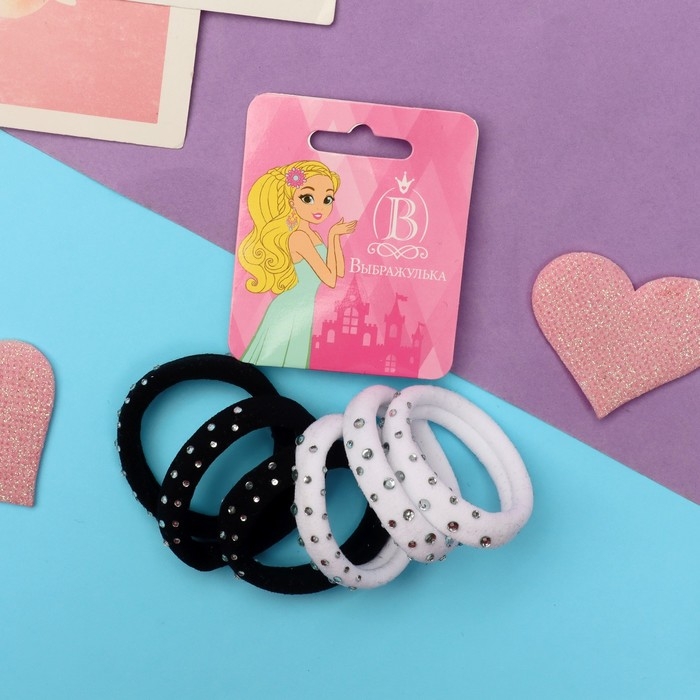 Резинка для волос Резинка для волос "Блеск" (набор 6 шт) стразинки, чёрный белый