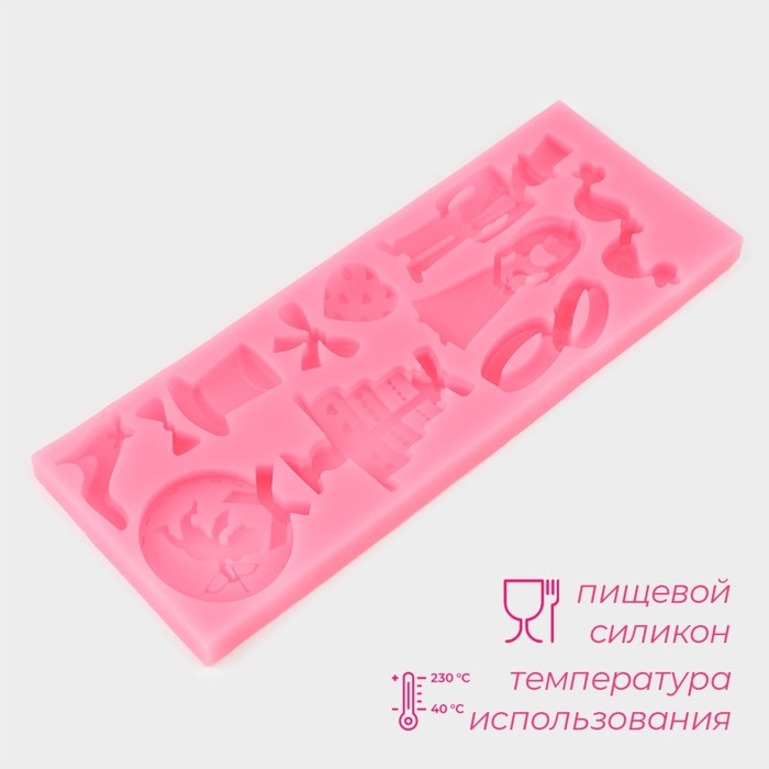 Молд «Свадебная атрибутика», силикон, 16×6×0,9 см, цвет розовый Молд «Свадебная атрибутика», силикон, 16×6×0,9 см, цвет розовый