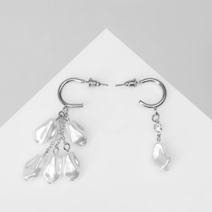 Серьги с жемчугом «Артемида» разные капли, цвет белый в серебре Серьги с жемчугом «Артемида» разные капли, цвет белый в серебре