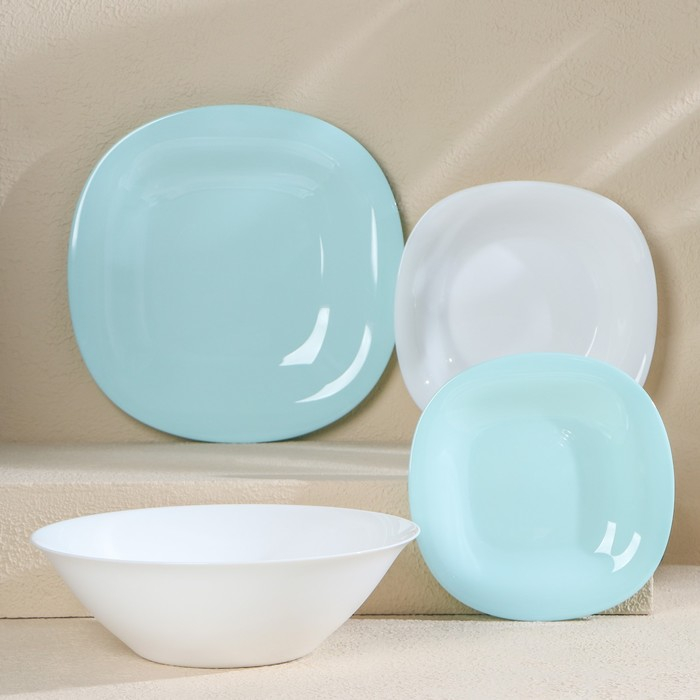 Сервиз столовый Luminarc Carine Light, стеклокерамика, 19 предметов, цвет белый и бирюзовый Сервиз столовый Luminarc Carine Light, стеклокерамика, 19 предметов, цвет белый и бирюзовый