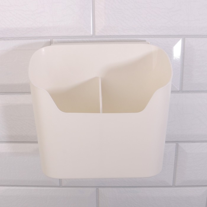 Органайзер для хранения «Нежность», навесной, 2 секции, с клеевой основой, 16,7 × 6,9 см, цвет белый