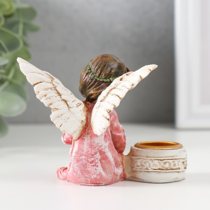 Подсвечник полистоун на 1 свечу "Ангел в платье с венком" d-2,2 см МИКС 7,2х8,7х5,5 см