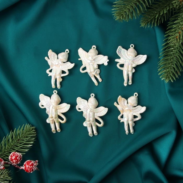 Украшение ёлочное Украшение ёлочное "Ангелочки перелив" (набор 6 шт) 5,5х4 см, белый перламутр