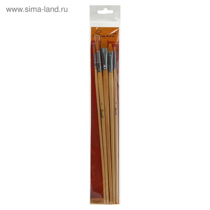 Набор кистей Синтетика 5 штук ЗХК Набор кистей Синтетика 5 штук ЗХК "Сонет №3" (круглые №: 2,6; плоские №: 4,8,12) длинная ручка