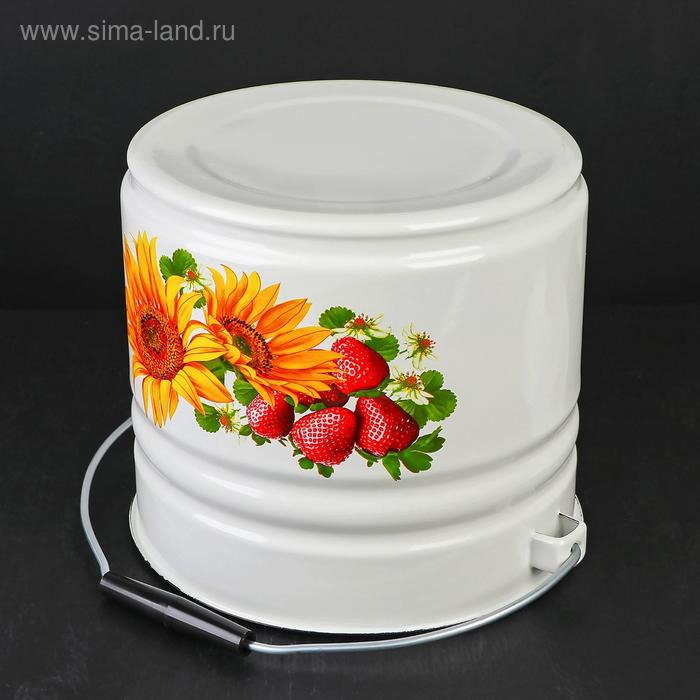 Ведро эмалированное, 10 л, с крышкой, деколь МИКС, цвет белый Ведро эмалированное, 10 л, с крышкой, деколь МИКС, цвет белый