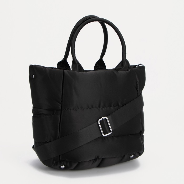 Сумка-тоут на молнии, 3 наружных кармана, длинный ремень, цвет чёрный