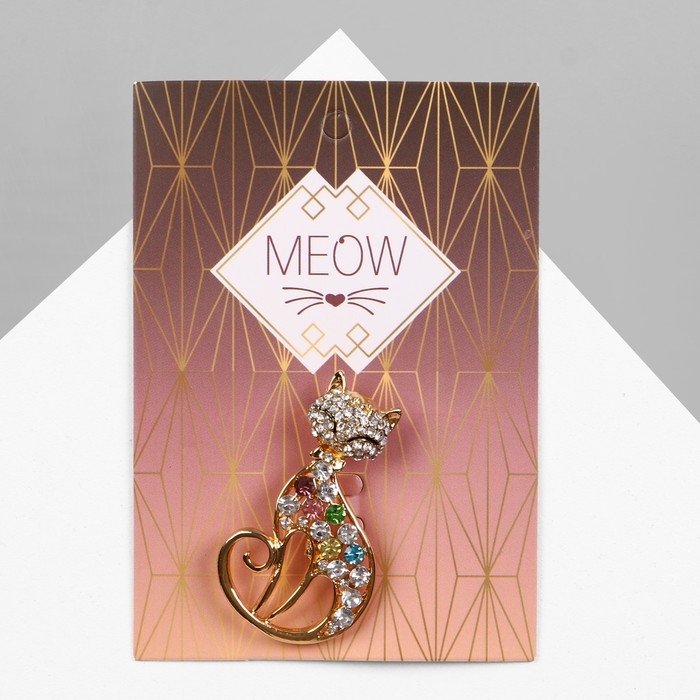 Брошь «Кошка» грациозная, цветная в золоте Брошь «Кошка» грациозная, цветная в золоте