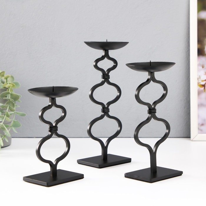 Подсвечник металл на 1 свечу d=8 см "Арнкелл" набор 3 шт 8х8х21,5 18,5 14,5 см