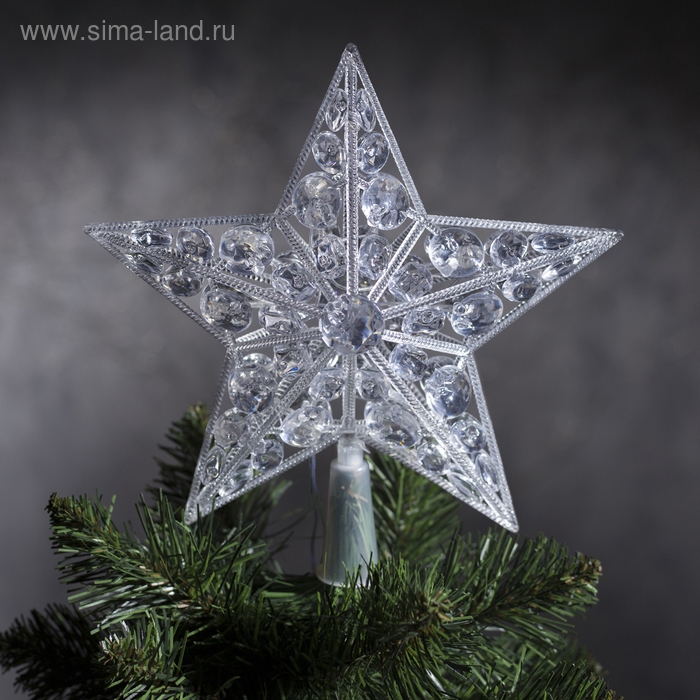 Светодиодная верхушка на ёлку «Звезда белая» 22 см, 15 LED, провод 2 метра, 220 В, свечение мульти Светодиодная верхушка на ёлку «Звезда белая» 22 см, 15 LED, провод 2 метра, 220 В, свечение мульти