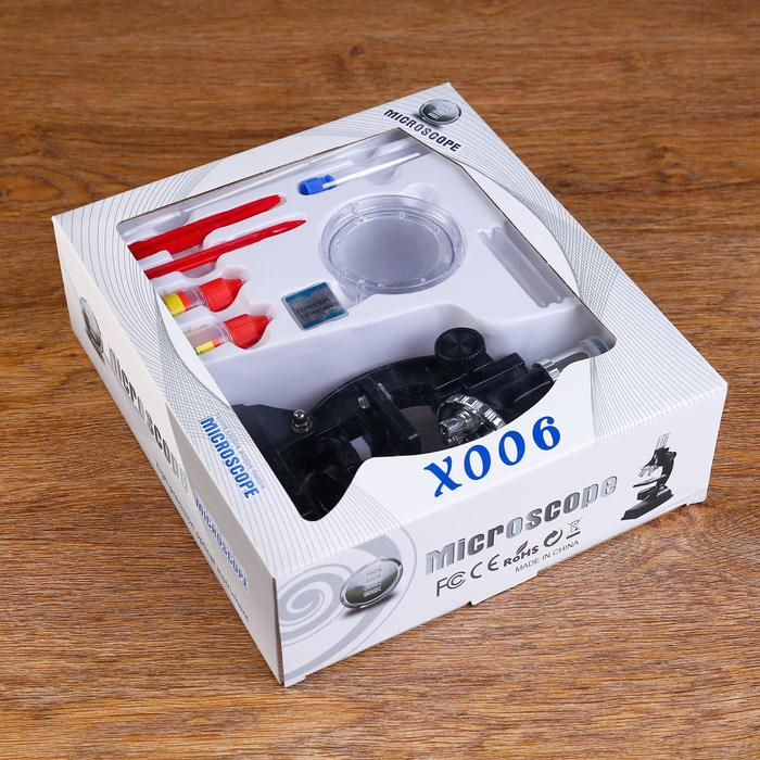 Микроскоп, кратность увеличения 900х, 600х, 300х, 100х, с подсветкой, набор для исследований Микроскоп, кратность увеличения 900х, 600х, 300х, 100х, с подсветкой, набор для исследований
