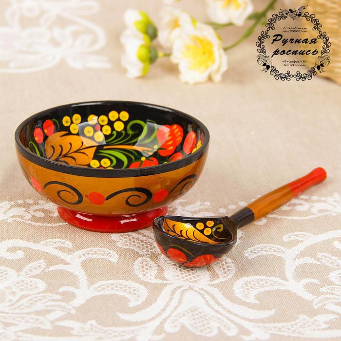 Набор «Розетка с ложкой», 10×4×10 см, хохлома Набор «Розетка с ложкой», 10×4×10 см, хохлома
