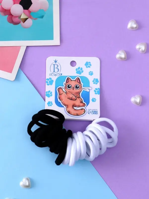 Резинка для волос «Кисонька», набор 20 шт., лапка, 2.5 см, чёрная, белая Резинка для волос «Кисонька», набор 20 шт., лапка, 2.5 см, чёрная, белая