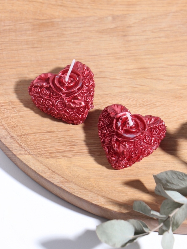 Набор свечей "Сердце с розой", 2 шт, 5х2,5см, красный