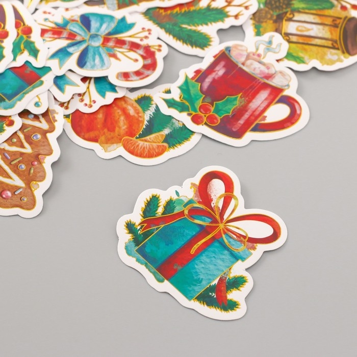 Наклейки для творчества Наклейки для творчества "Новый год. Акварель" тиснение золото набор 48 шт 9х7х0,8 см