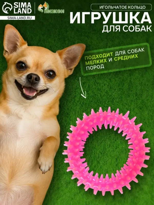Жевательная игрушка для собак &laquo;Игольчатое кольцо&raquo;, 9 см, розовая