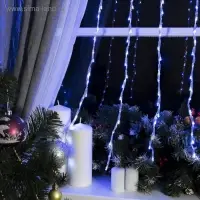 Гирлянда &laquo;Водопад&raquo; 2&times;1.5 м, IP20, прозрачная нить, 400 LED, свечение белое/синее, 8 режимов, 220 В
