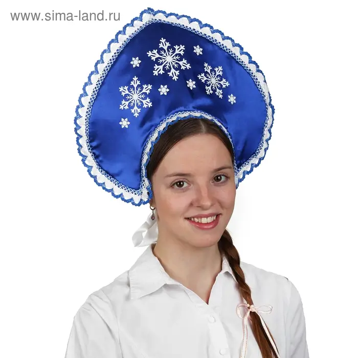 Кокошник  Кокошник "Три снежинки", атлас, цвет синий