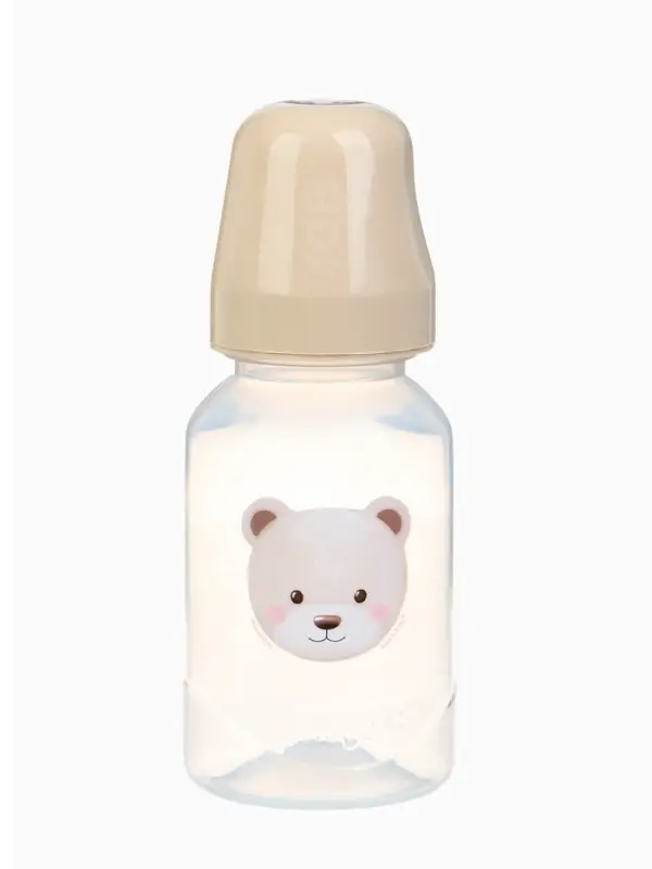 Бутылочка для кормления, новогодняя, Bear, 150 мл, цилиндр, бежевый Mum&Baby