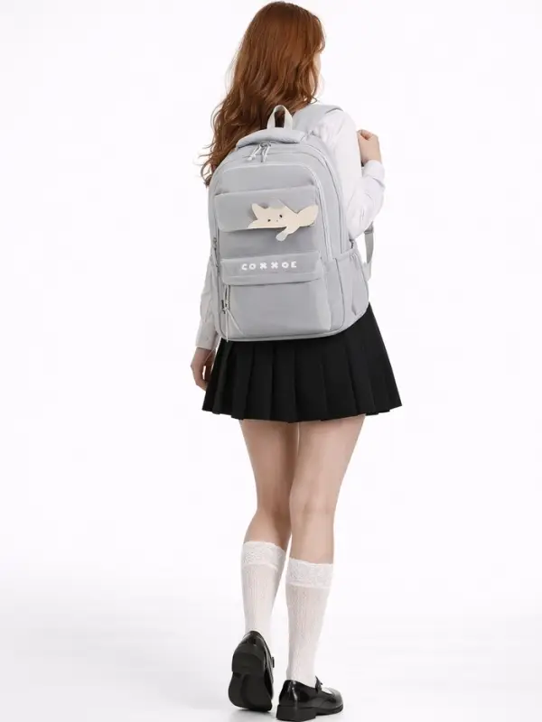 Рюкзак школьный, &laquo;Уставший кот&raquo;, 5 карманов, 2 отделения, 31&times;13.5&times;45 см, серый