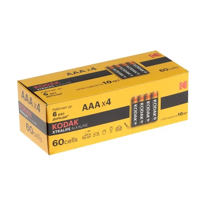 Батарейка алкалиновая Kodak Xtralife, AAA, LR03-60BOX, 1.5 В, бокс, 60 шт.