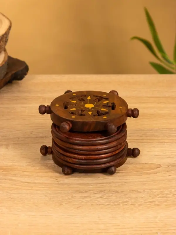 Подставка под горячее  Подставка под горячее "Штурвал" (набор 6 шт), 12х11,5х6,8 см,  дерево шишам