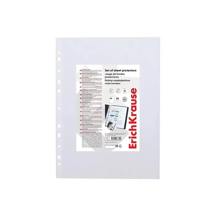 Файл - вкладыш ErichKrause Fizzy Clear, А4, 40 мкм, прозрачный, тиснение &laquo;апельсиновая корка&raquo;, вертикальный, вмещает до 50 листов, 100 штук