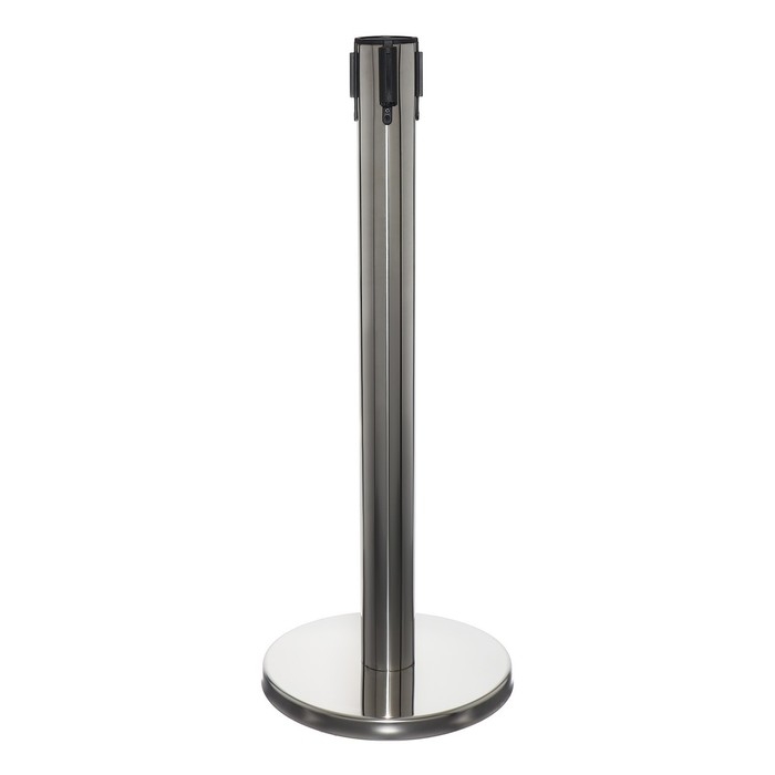 Стойка ограждения сер с вытяжной лентой-180см БЕЛ,высота-90см,d- 6см,напольный d-32см