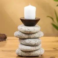 Подсвечник "Каменная башня" камень 10х10х13 см, цв. серый