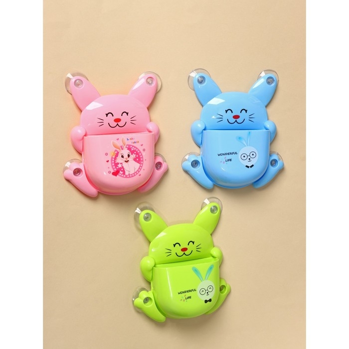 Держатель для зубных щёток детский «Зайка», на присосках, цвет МИКС Держатель для зубных щёток детский «Зайка», на присосках, цвет МИКС