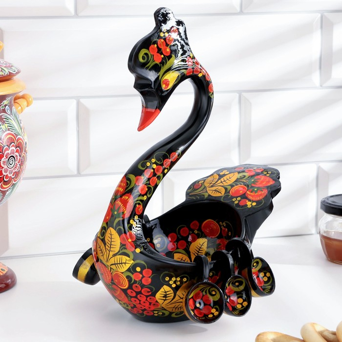 Братина «Лебедь», 22×18×28 см, с ковшами 6 шт, хохлома