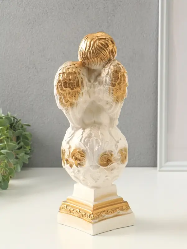 Фигура гипс &laquo;Ангел на шаре&raquo;, белый, 37&times;12&times;12 см