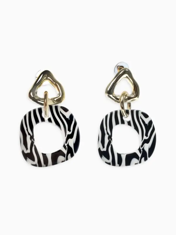 Серьги акриловые &laquo;Зебра&raquo;, цепи, чёрно-белые в золоте