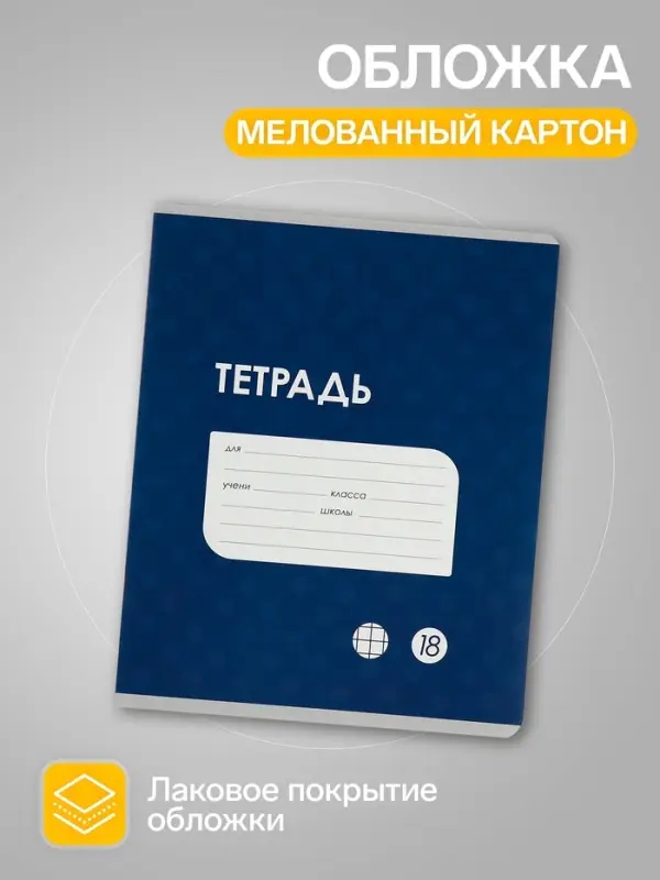Комплект тетрадей из 10 штук, 18 листов в клетку Calligrata "Однотонная Классика точку. Эконом", обложка мелованный картон, ВД-лак, блок №2, белизна 75% (серые листы), 5 видов по 2 штуки
