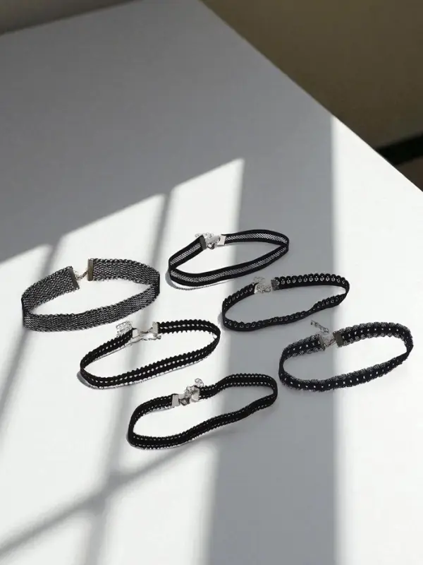 Чокер &laquo;Ассорти&raquo;, ажур, набор 6 шт. чёрный, 30.5 см