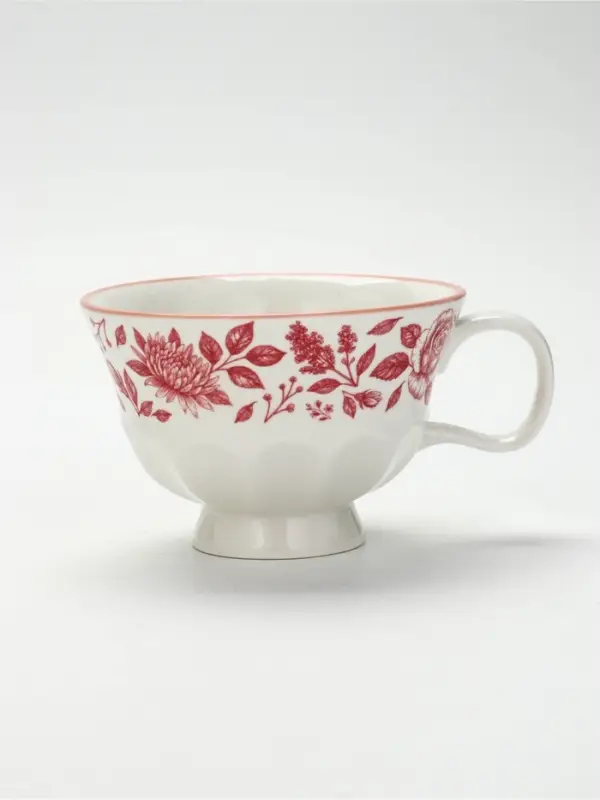 Чайная пара &laquo;Розовый сад&raquo;: кружка 280 мл, блюдце d=16 см, ручная работа