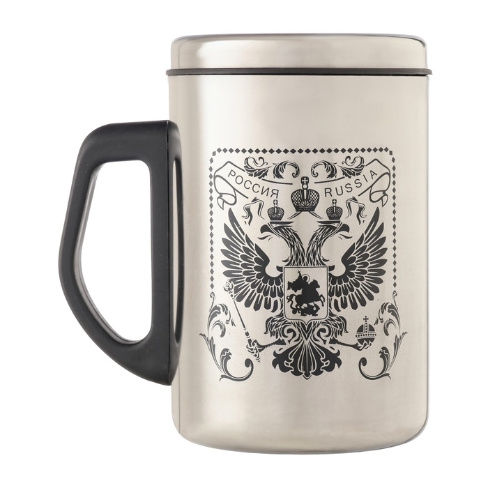 Термокружка, 500 мл, Сталь Термокружка, 500 мл, Сталь "Герб России", сохраняет тепло 2 ч, 13.5 х 8.3 см