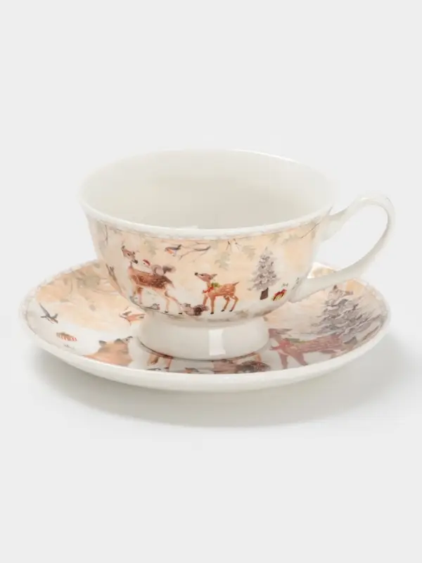 Чайная пара новогодняя «Лесное чудо», 2 предмета: чашка 180 мл, блюдце d=15 см, керамика, подарочная упаковка, бежевая Чайная пара новогодняя «Лесное чудо», 2 предмета: чашка 180 мл, блюдце d=15 см, керамика, подарочная упаковка, бежевая