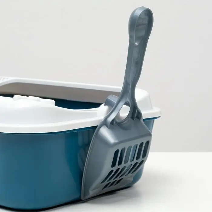 Туалет для кошек &laquo;Сима&raquo; FIX, 30&times;39&times;13.5 см, с бортом и совком, пластик, синий, совок МИКС