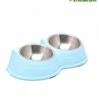 Миска двойная &laquo;Кисы&raquo;, 28&times;16.3&times;7.3 см, на пластиковом основании, металл, голубая
