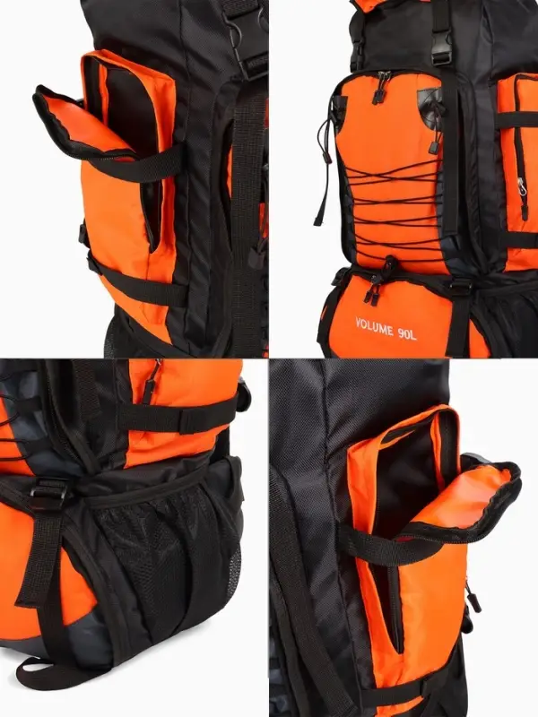 Рюкзак туристический, 90 литров, 6 наружных карманов, шнуровка, оранжевый