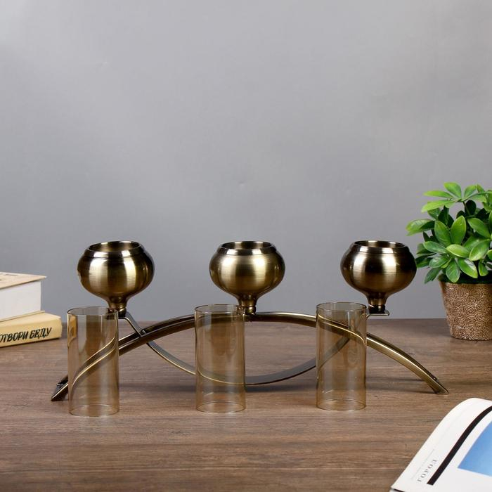 Подсвечник металл 3 свечи Подсвечник металл 3 свечи "Элегантность" под латунь 15х42,5х8 см