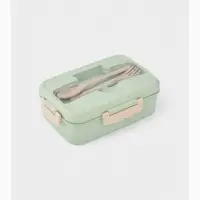 Ланч - бокс в школу Доляна, 1.1 л, 21.5&times;15&times;8 см, с приборами, пшеничная солома, зелёный