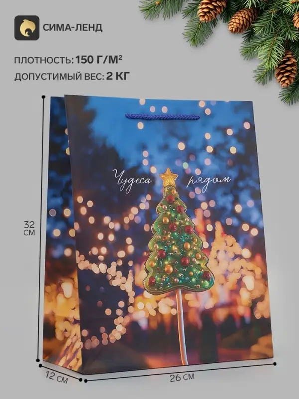 Пакет подарочный &laquo;Чудеса рядом&raquo;, 26&times;12&times;32 см