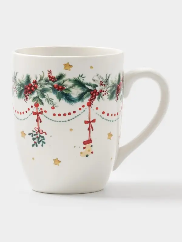 Кружка Доляна «Новогодние подарки», 330 мл, фарфор, белая Кружка Доляна «Новогодние подарки», 330 мл, фарфор, белая