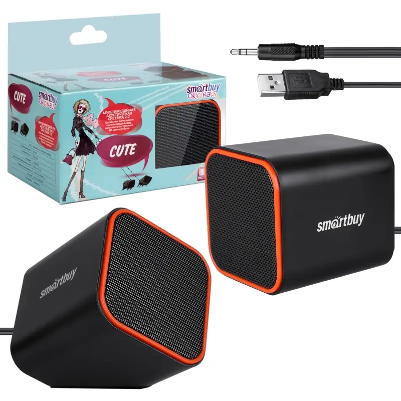Колонки для компьютера SmartBuy® CUTE, мощность 6Вт, USB, черно-оранжевые (SBA-2590)/60